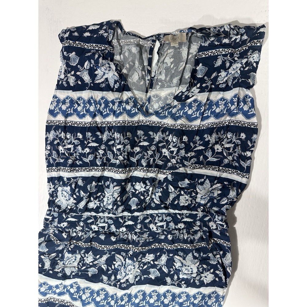 Loft Blue White Floral Boho One Piece Sleeveless Jumpsuit Women's Size Large